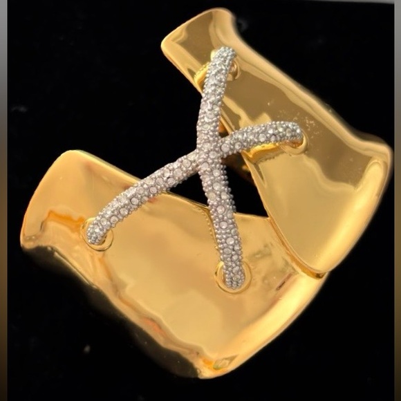 ALEXIS BITTAR• Solanales Gold Silver Crystal Lace Up Corset Cuff Bracelet - Picture 10 of 12